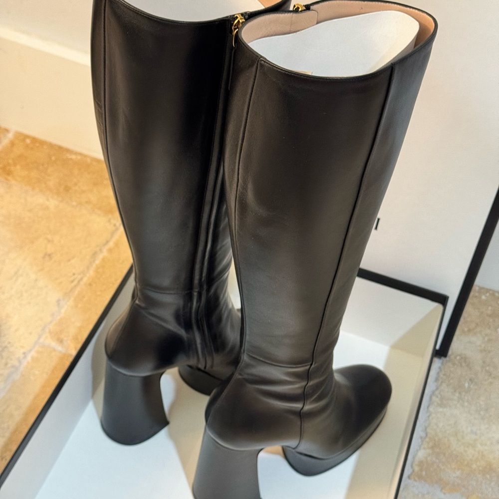 Gucci Nappa Charlotte Nero Boots. Black. 95mm Madame Leather Block Hill. - Picture 4 of 6